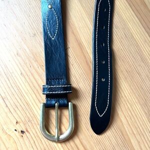 Sezane Black Leather Tammy Belt with Gold Buckle